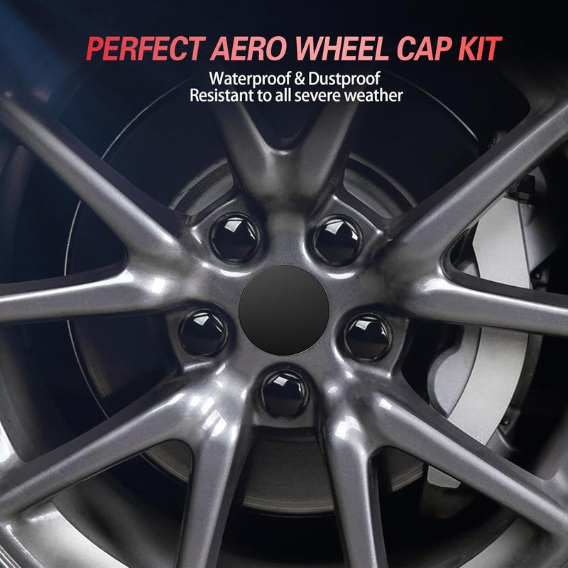 H3JANG Wheel Center Caps for Tesla Model Y Model 3 19 Inch Model S 20 Inch Wheel Hub Caps Center Cover with 4 Hub Center Cap + 20 Lug Nut Cover + 1 Pack Wrench No Logo (Matte Black) - Image 4